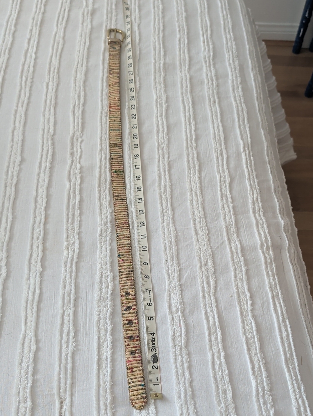 Woven Multicolor Skinny Belt with Gold Buckle
